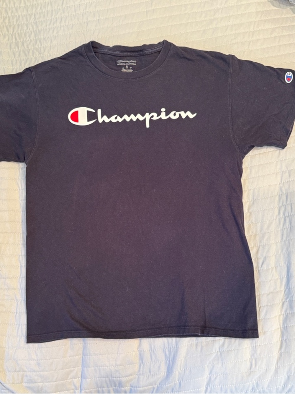 Champion Navy Tee with White and Red Logo